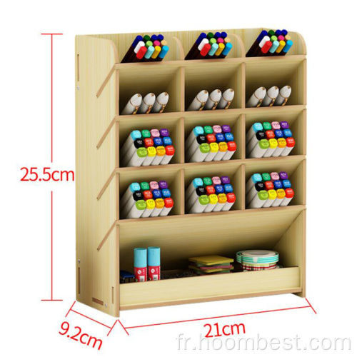 Rangement de papeterie de bureau en bois avec 9 compartiments